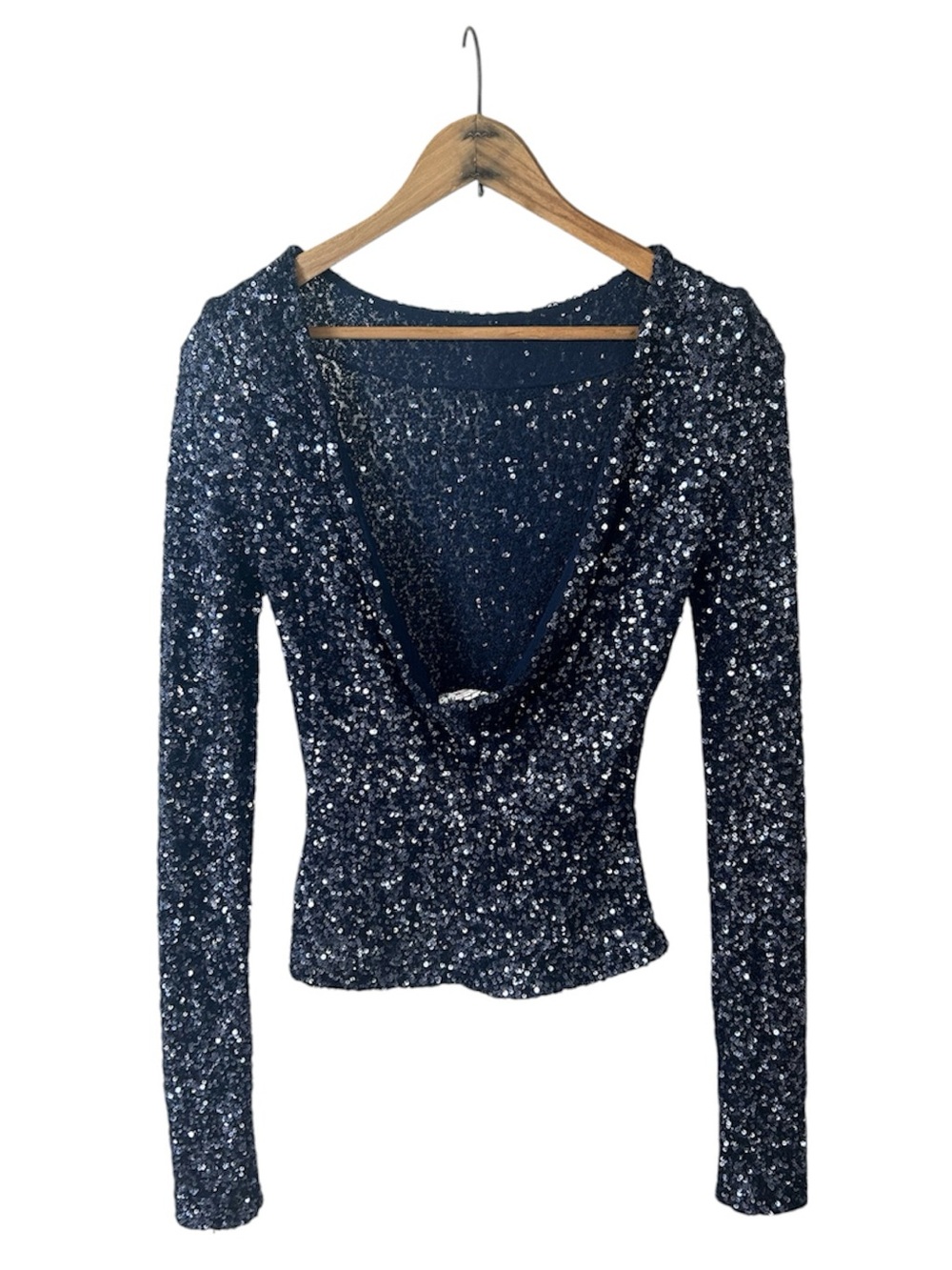 Free People | Women's Navy Blue Leading The Way Sequin Long-Sleeve Top Size XS - Picture 5 of 16
